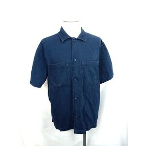 GAP Mens XL Short Sleeve Button Up Shirt Denim Workwear Utility Chore Navy Blue